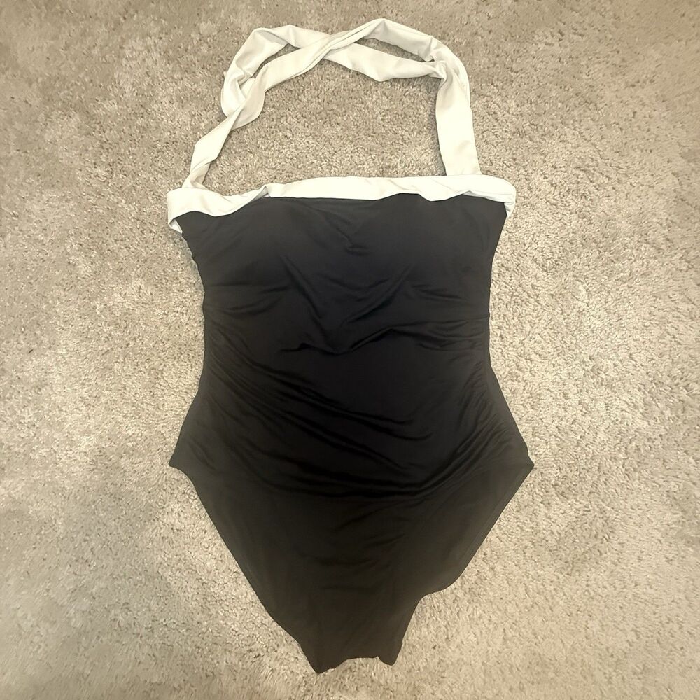 LAUREN Ralph Lauren Bel Aire Bandeau Black One-Piece Swimsuit L120742 Size 12